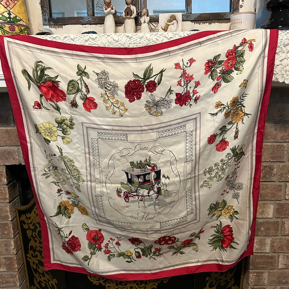 HERMES Silk Scarf Quai aux Fleurs Floral Coast Road White Multicolor